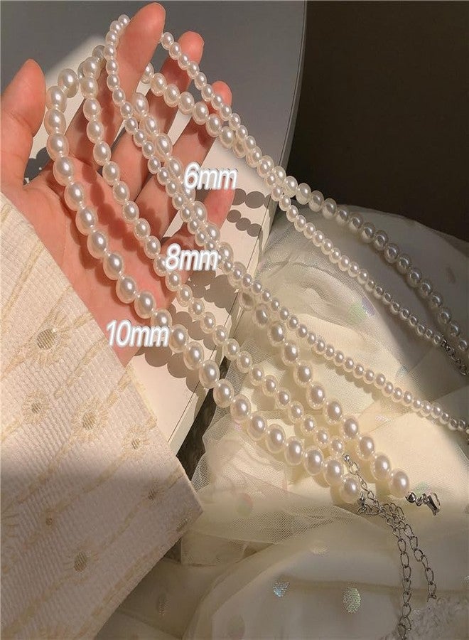 POYAMUSE Classic Pearl Necklace for Women - White Pearl Necklace, Elegant Jewelry - Pearl Strands, Pearl Jewelry for Women - 8mm - Image 5